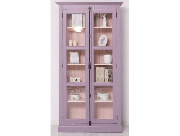 Casa Padrino Vitrine Landhausstil Vitrine Lila / Rosa 109 x 40 x H. 210 cm - Massivholz Vitrinenschrank mit 2 Glastüren - Massivholz Schrank - Massivholz Möbel - Landhausstil Möbel von OTTO