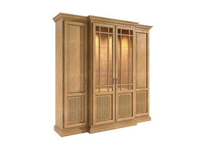 Casamia Highboard Vitrine Wohnwand 4-türig Duett 214 x 212 cm Pinie massiv, beige, mit Beleuchtung, Pinie karamell von OTTO
