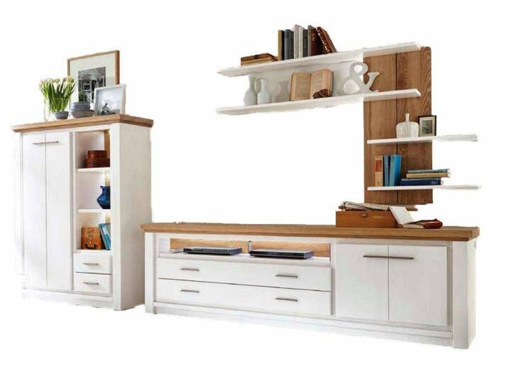 Casamia Wohnwand Wohnwand Olbia Highboard TV Lowboard Wandregal massiv weiß natur geölt Casamia Wohnwand Wohnwand Olbia Highboard TV Lowboard Wandregal massiv weiß natur geölt von OTTO