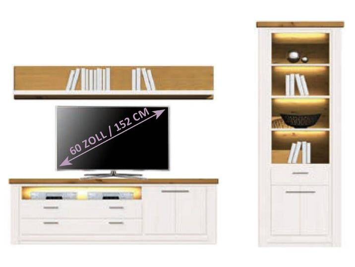 Casamia Wohnwand Wohnwand Olbia Regal Schrank TV Lowboard Bücherbord massiv weiß natur, mit LED-Beleuchtung von OTTO