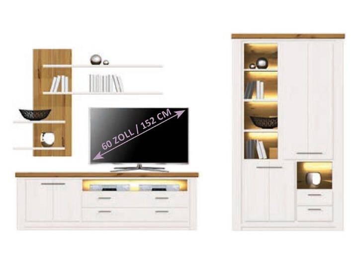 Casamia Wohnwand Wohnwand Olbia Vitrine hoch TV Lowboard Wandregal massiv weiß natur, mit LED-Beleuchtung Casamia Wohnwand Wohnwand Olbia Vitrine hoch TV Lowboard Wandregal massiv weiß natur, mit LED-Beleuchtung von OTTO