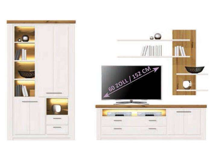 Casamia Wohnwand Wohnwand Olbia Vitrine hoch TV Lowboard Wandregal massiv weiß natur, mit LED-Beleuchtung Casamia Wohnwand Wohnwand Olbia Vitrine hoch TV Lowboard Wandregal massiv weiß natur, mit LED-Beleuchtung von OTTO