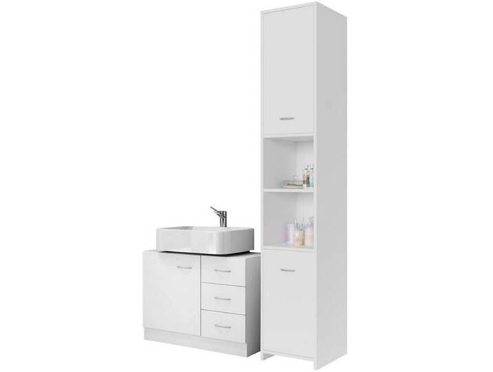 Casaria Badmöbel-Set, 2 teilig Weiß Wascheckenunterschrank Schubladen Badezimmerhochschrank, weiß von OTTO