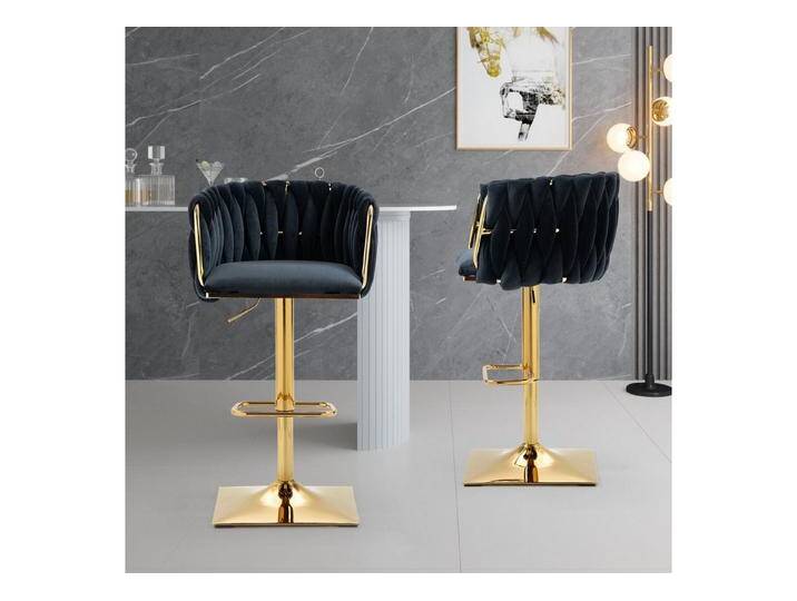 Celya Barhocker Samt 2er Set, Höhenverstellbare Barstühle, 360° Drehstuhl, Küchenstühle mit Rückenlehne und Fußstütze, schwarz, schwarz von OTTO