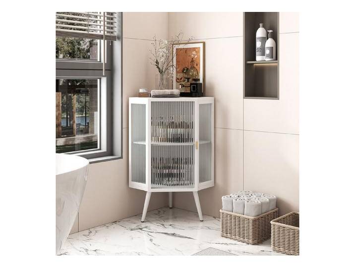 Celya Eckregal Eck-Unterschrank mit Tür aus gehärtetem Glas und verstellbarem Regal, für Badezimmer, Wohnzimmer, Schlafzimmer,Weiß, weiß, Weiß von OTTO