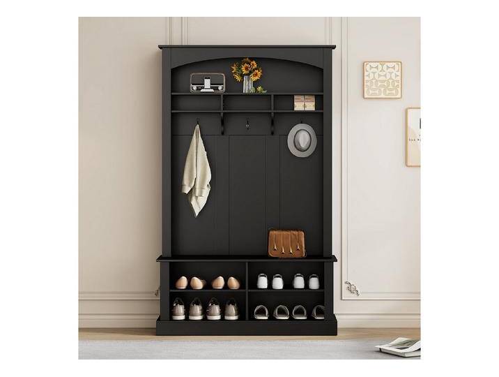 Celya Garderoben-Set Garderoben-Set mit Bank und Schuhablage, (offenem Stauraum, Schwarz, H190/B120/T40 cm, rechteckige Aufbewahrung & Regale Garderobe für Flur), multifunktionale Aufbewahrungsbank mit 3 hängenden Haken von OTTO