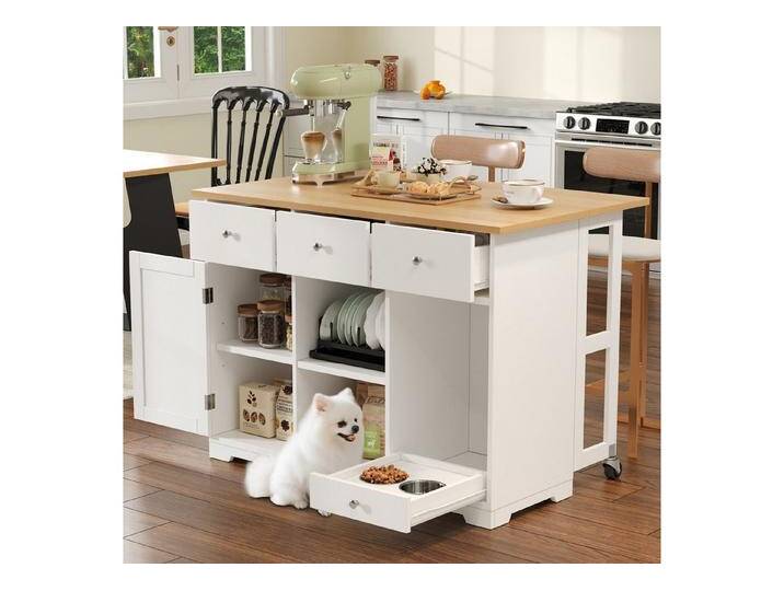 Celya Kücheninsel Küchenwagen, mobiler Servierwagen, Kücheninsel mit Schublade, Küchenschrank mit Haustierfressnapf/Haustieressbereich, weiß Celya Kücheninsel Küchenwagen, mobiler Servierwagen, Kücheninsel mit Schublade, Küchenschrank mit Haustierfressnapf/Haustieressbereich, weiß von OTTO