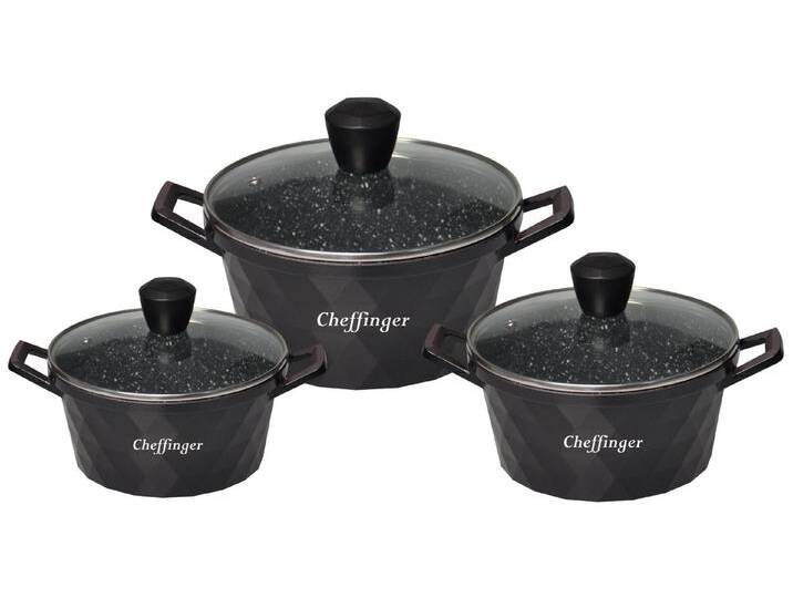 Cheffinger Kochtopf Diamant Kochgeschirr 6 teilig Topf Induktion Alu Guss Kochtopfset, schwarz, schwarz von OTTO