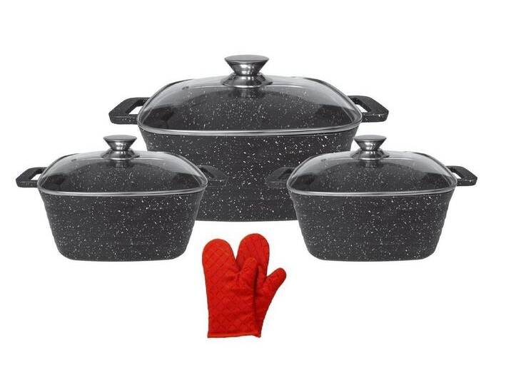 Cheffinger Topf-Set 6 tlg Kochtopfset Topf Set Pfanne inkl. Handschuhe, Aluminumguss (6tlg. Topf-Set inkl. Handschuh, 6-tlg), schwarz von OTTO