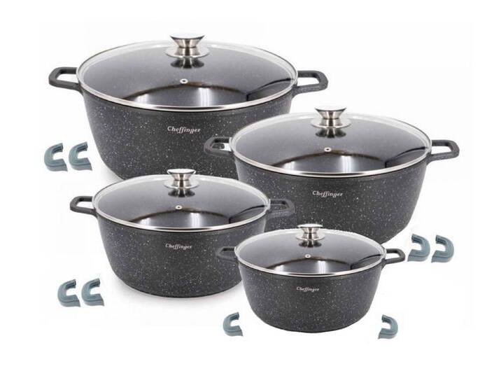 Cheffinger Topf-Set 8 tlg Kochtopf Set Topf Induktion Anti Haft 20-24-28-32cm, (8-tlg), schwarz, Schwarz von OTTO