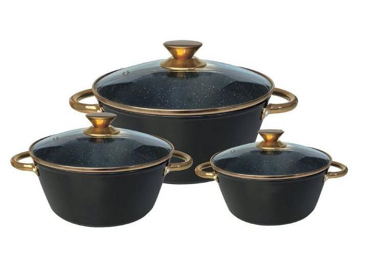 Cheffinger Topf-Set Kochtopf Kasserolle Topf Set 6-tlg Rose-Gold Glasdeckel , Material: Aluminium, Glas (Topfset bestehend aus 3 Töpfen und 3 Deckeln) von OTTO