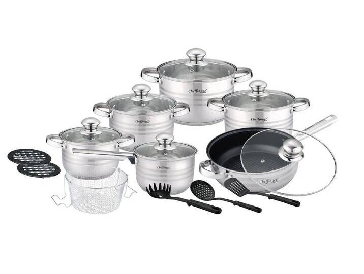 Cheffinger Topf-Set Kochtopf Pfannen Topfset Glasdeckel 18-tlg Induktion, Material: Edelstahl, Glas, Kunststoff, silberfarben Cheffinger Topf-Set Kochtopf Pfannen Topfset Glasdeckel 18-tlg Induktion, Material: Edelstahl, Glas, Kunststoff, silberfarben von OTTO