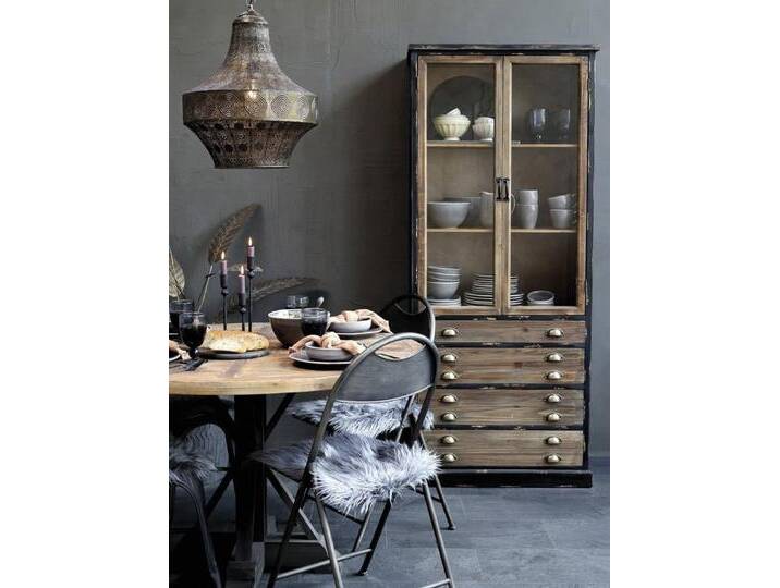 Chic Antique Standvitrine Vitrinenschrank m. 2 Glastüren und 4 Schubladen Vintage, schwarz von OTTO