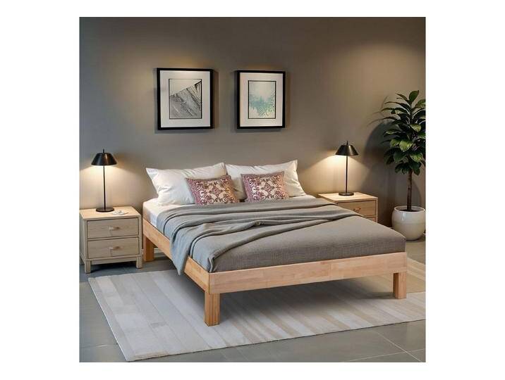 Coemo Bettgestell LEAH (1-tlg), Massivholzbett Buche hohe Belastbarkeit Bettgestell 100 x 200 cm, beige, ohne Kopfteil von OTTO