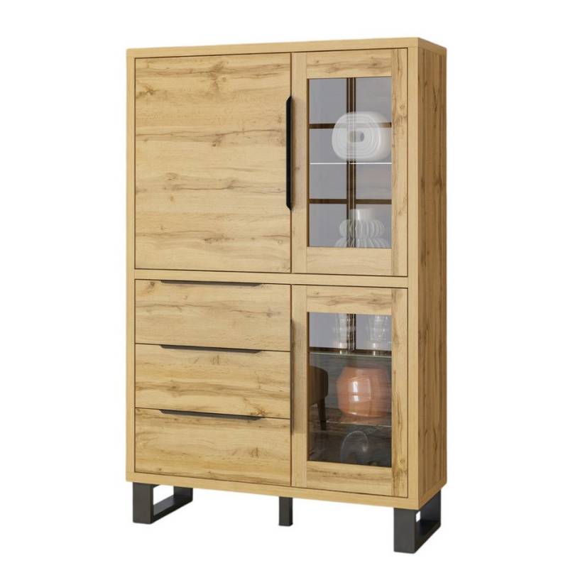 Compleo Glasvitrine Höhe 190 cm, Standvitrine mit 3 Türen und 3 Schubladen MANIA Metallgriffe von Compleo