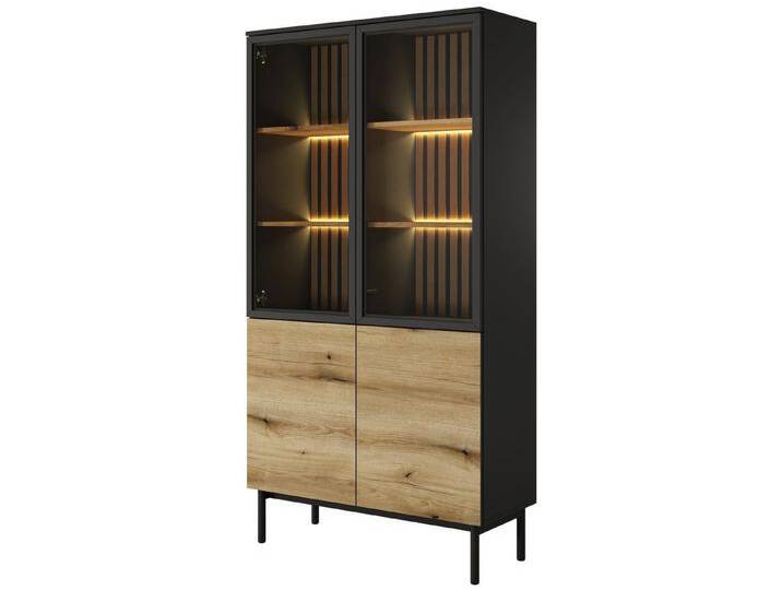 Compleo Glasvitrine mit 4 Türen, Vitrine mit lamellen und LED-Beleuchtung LUKS, schwarz von OTTO