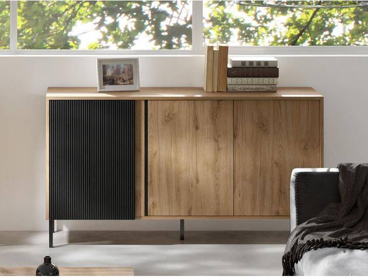 Compleo Kommode mit drei Türen OLIS, Elegant design, Griffloses Öffnungssystem, 145x41x80 cm, braun schwarz, Eiche+schwarz von OTTO