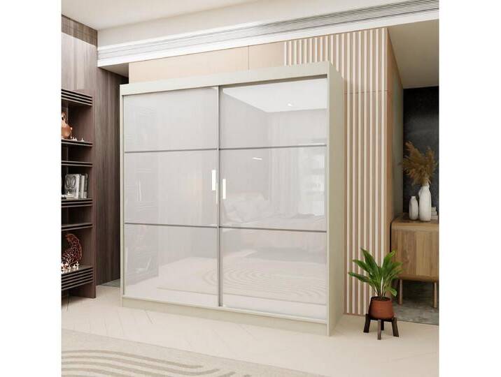 Compleo Schwebetürenschrank CINZIA, Schrank mit Lacobel Glas (200 cm, mit oder ohne Spiegel) Garderobe, ohne Spiegel, Caschmir +Weiß von OTTO