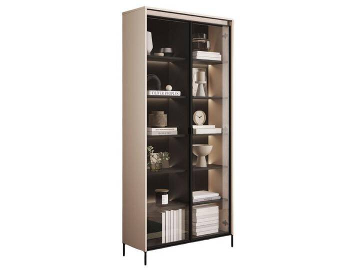 Compleo Standvitrine Vitrinenschränke FLORE (mit 2Türen) Gehärtetes Glas, beige, mit LED, beige von OTTO
