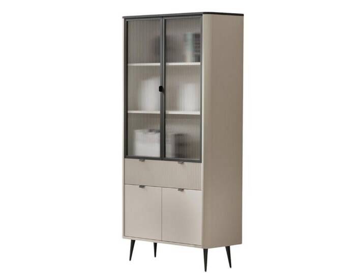 Compleo Standvitrine mit Lamellen LILIA, Elegant design, Breite: 90 cm, beige, Kaschmir/Marmor Graphit von OTTO