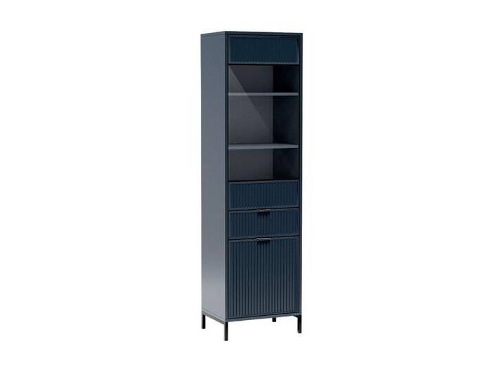 Compleo Standvitrine mit Schublade, VIIVAS, geriffelte Front, Push to open Funktion gehärtetes Glas, blau, Blau von OTTO