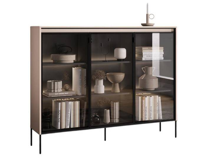 Compleo Vitrine FLORE Moderne Standvitrine mit gehärtetem Glas, beige, mit LED-Beleuchtung, beige von OTTO