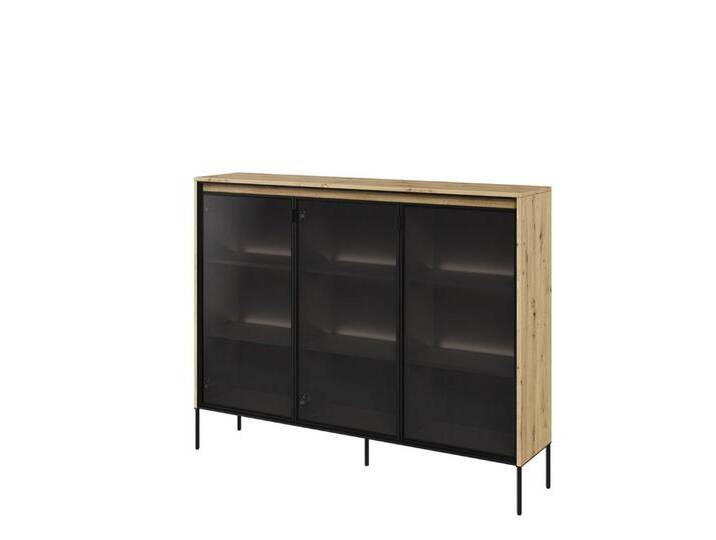 Compleo Vitrine FLORE Moderne Standvitrine mit gehärtetem Glas, beige, mit LED-Beleuchtung, eiche artisan von OTTO