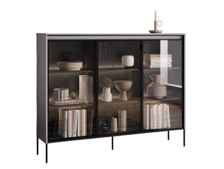 Compleo Vitrine FLORE Moderne Standvitrine mit gehärtetem Glas, grau, mit LED-Beleuchtung, grau von OTTO