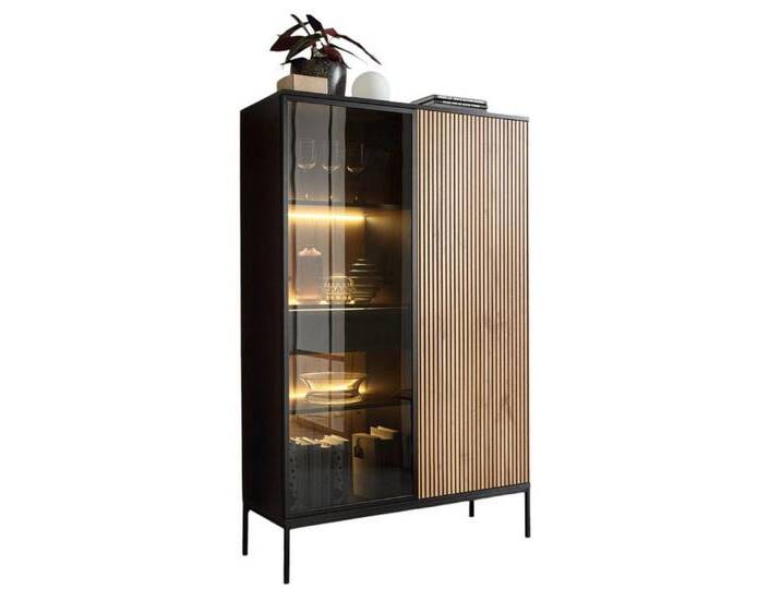 Compleo Vitrine LINO Standvitrine mit Schublade, Fronten gefräst, Modern Wohnzimmer, bunt, eiche wotan/Graphit von OTTO