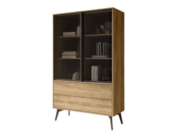 Compleo Vitrine mit 2 Schwebetüren und 2 Schublade SLOW, Loft Standvitrine, braun schwarz, Laminattplatte von OTTO