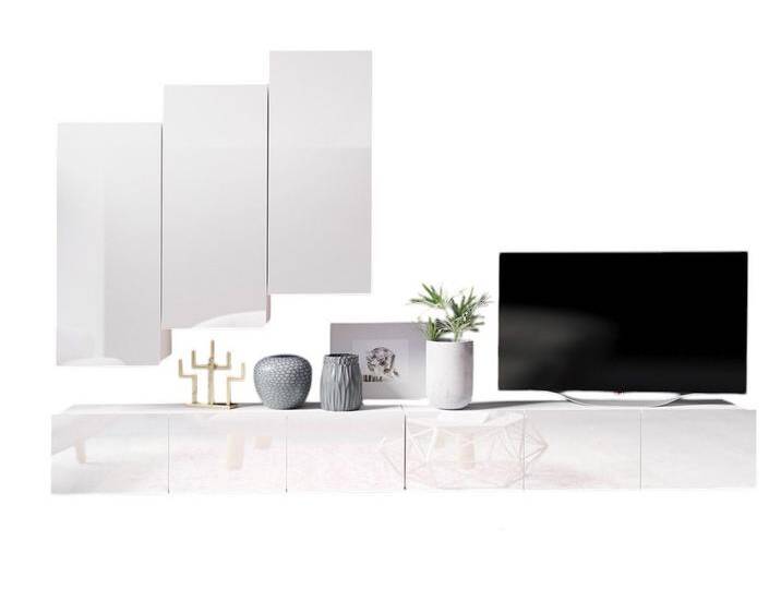 Compleo Wohnwand CALABRO,(5er-Set, 2x TV-Lowboard, 3x Hängeschrank), zeitloses Design, Weiß / Weiß Hochglanz von OTTO