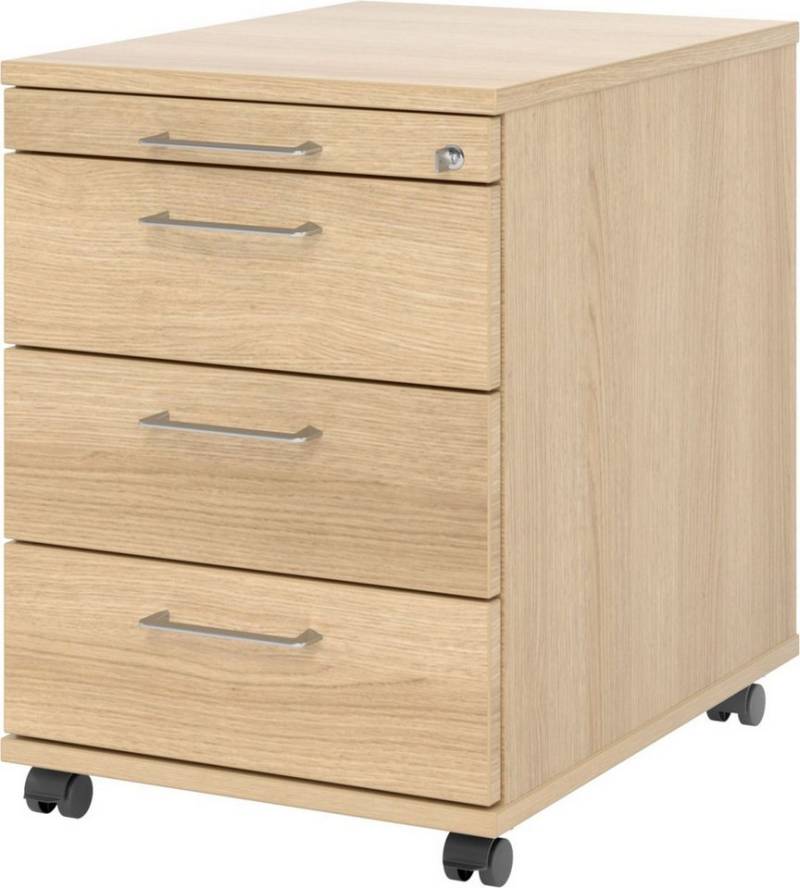 HAMMERBACHER Container Rollcontainer 58cm 3 Schübe Schloss Bügelgriff Eiche von HAMMERBACHER