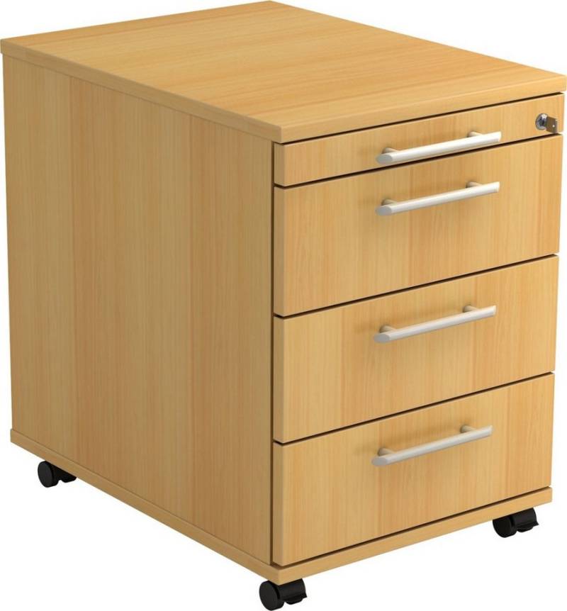 HAMMERBACHER Container Rollcontainer 58cm 3 Schübe Schloss Relinggriff Buche von HAMMERBACHER