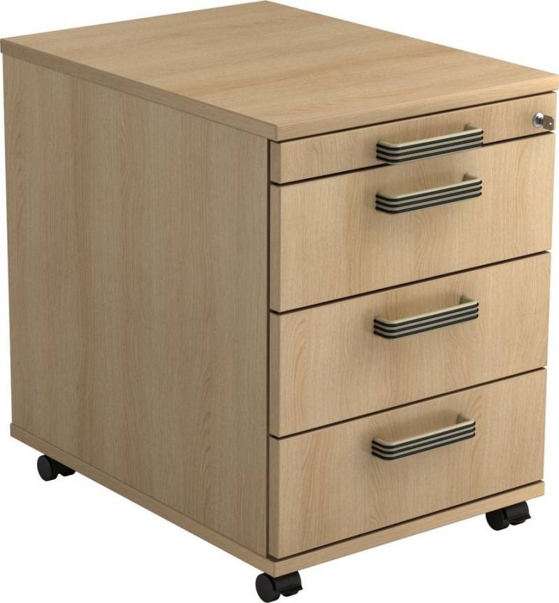 HAMMERBACHER Container Rollcontainer 58cm 3 Schübe Schloss Streifengriff Eiche von HAMMERBACHER