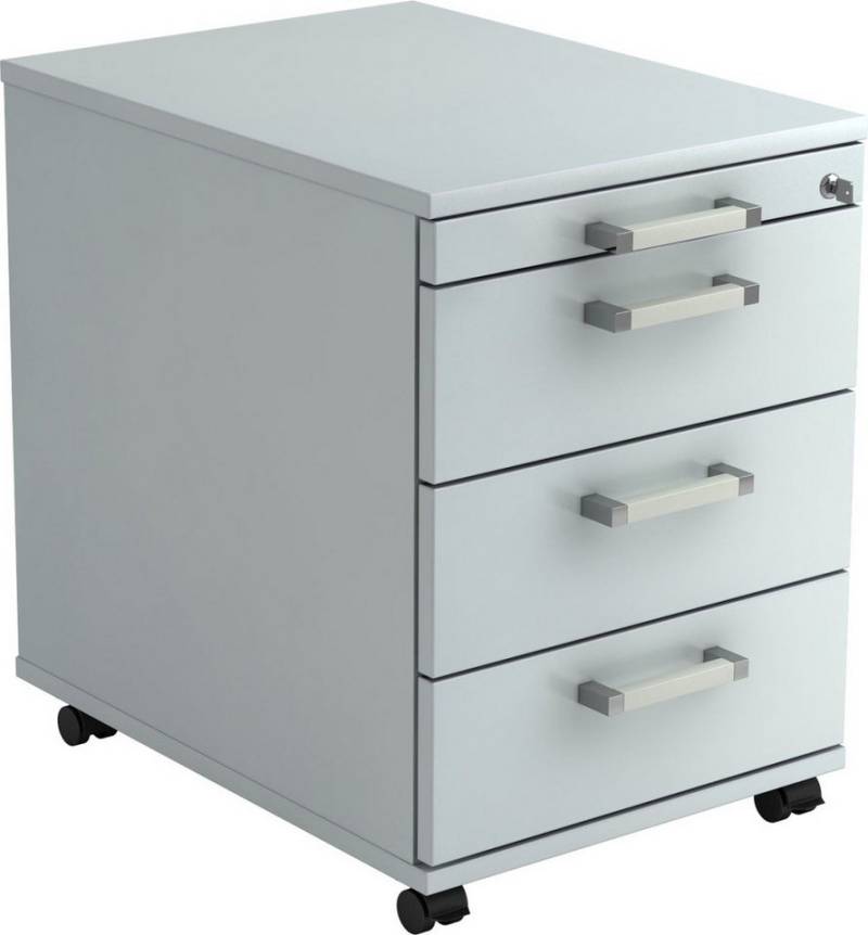 HAMMERBACHER Container Rollcontainer 58cm 3 Schübe Schloss Chromgriff Grau von HAMMERBACHER