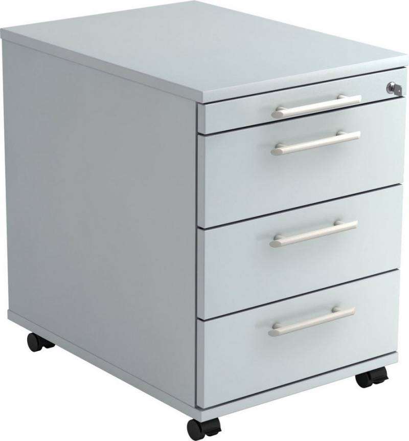 HAMMERBACHER Container Rollcontainer 58cm 3 Schübe Schloss Relinggriff Grau von HAMMERBACHER