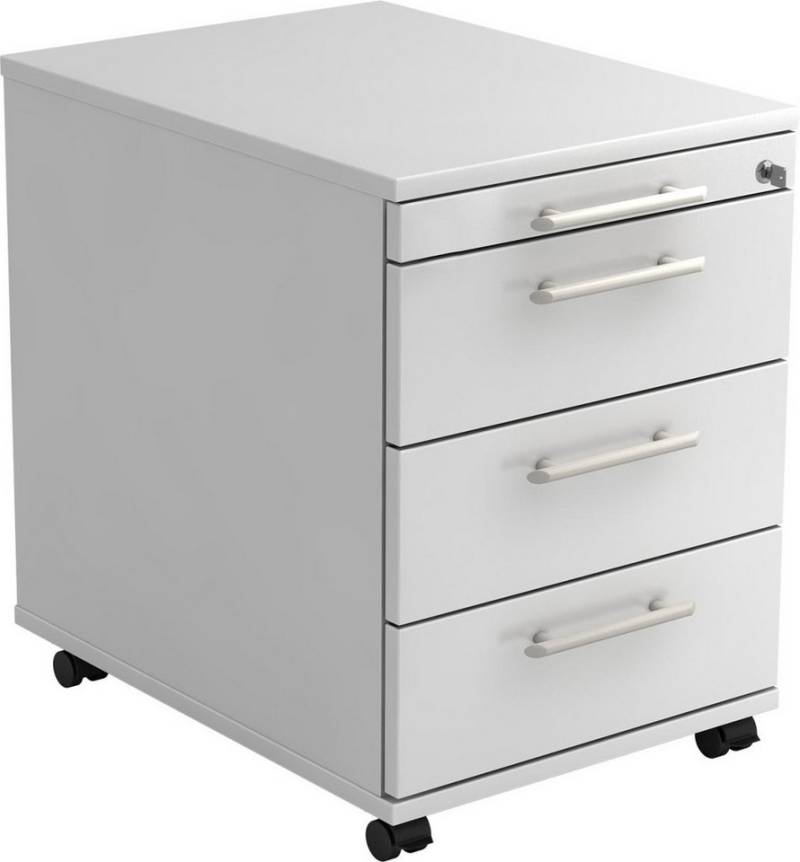 HAMMERBACHER Container Rollcontainer 58cm 3 Schübe Schloss Relinggriff Weiß von HAMMERBACHER