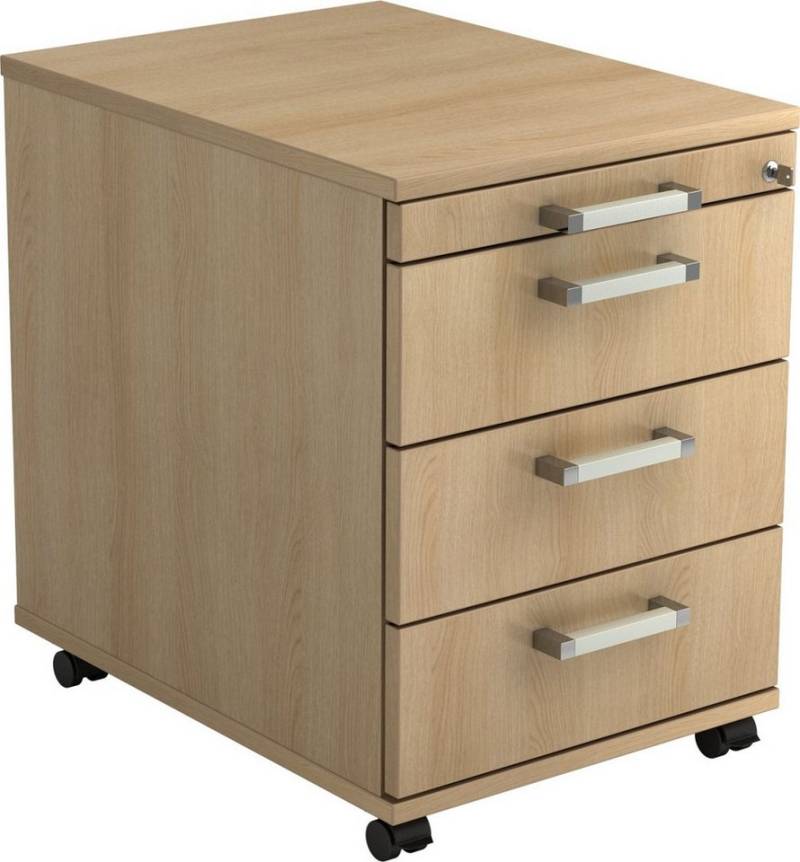 HAMMERBACHER Container Rollcontainer 58cm 3 Schübe Schloss Chromgriff Eiche von HAMMERBACHER