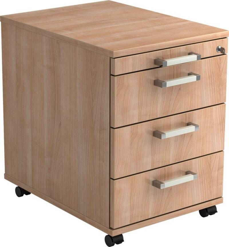 HAMMERBACHER Container Rollcontainer 58cm 3 Schübe Schloss Chromgriff Nussbaum von HAMMERBACHER