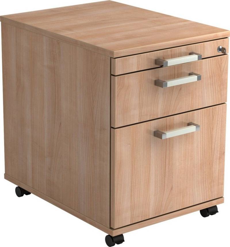 HAMMERBACHER Container Rollcontainer 58cm 1 Schub 1 Hängeregistratur Schloss Chromgriff Nussb von HAMMERBACHER