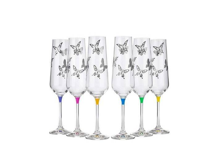 Crystalex Sektglas Butterfly Sektgläser 200 ml 6er Set, mehrfarbig, mit Motiv, weiß von OTTO