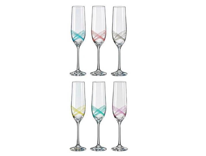Crystalex Sektglas Ellipse 190 ml 6er Set, Kristallglas, Kristallglas, mehrfarbig, blau gelb grau lila rot weiß von OTTO