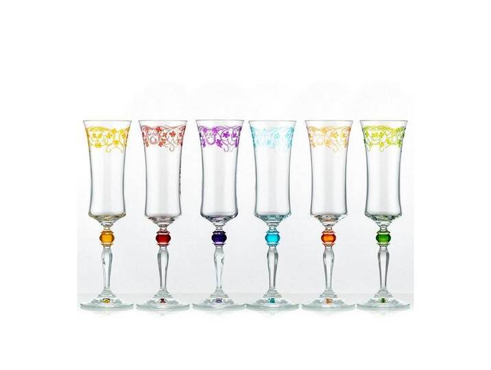 Crystalex Sektglas Grace (farbige Gravur) Sektgläser 190 ml 6er Set, Kristallglas, bunte Gravur, mehrfarbig, weiß von OTTO