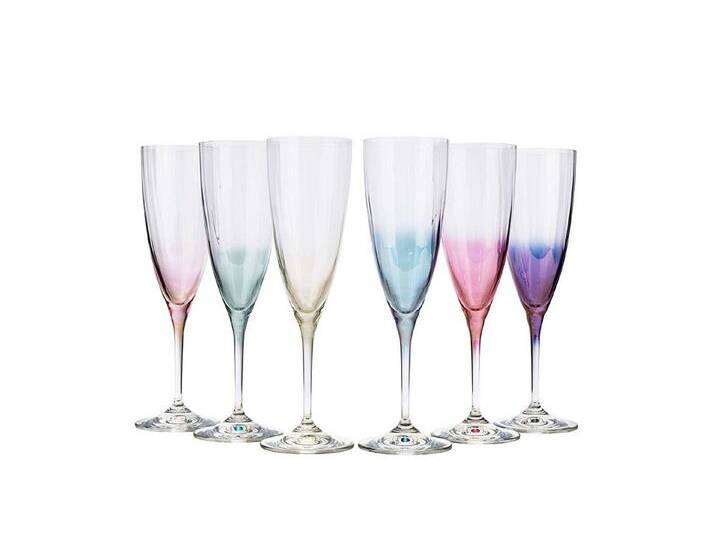 Crystalex Sektglas Kate Optic Sektgläser 220 ml 6er Set, Kristallglas, mehrfarbig, Kristallglas, besonderer Glanz, weiß von OTTO