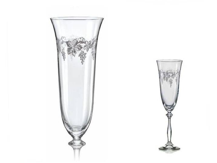 Crystalex Sektglas Royal C5299 Traube 190 ml 6er Set, Kristallglas, Kristallglas, 6 identische Gravur, Pantografie, weiß von OTTO