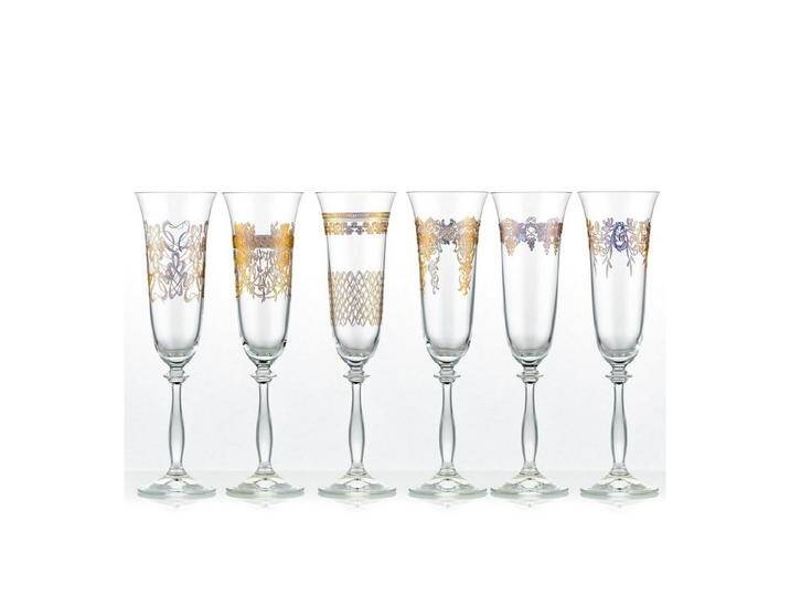 Crystalex Sektglas Royal unterschiedlichen Ornamenten Gold Sektgläser 190 ml 6er Set, Kristallglas, Pantografie in Gold, Kristallglas von OTTO