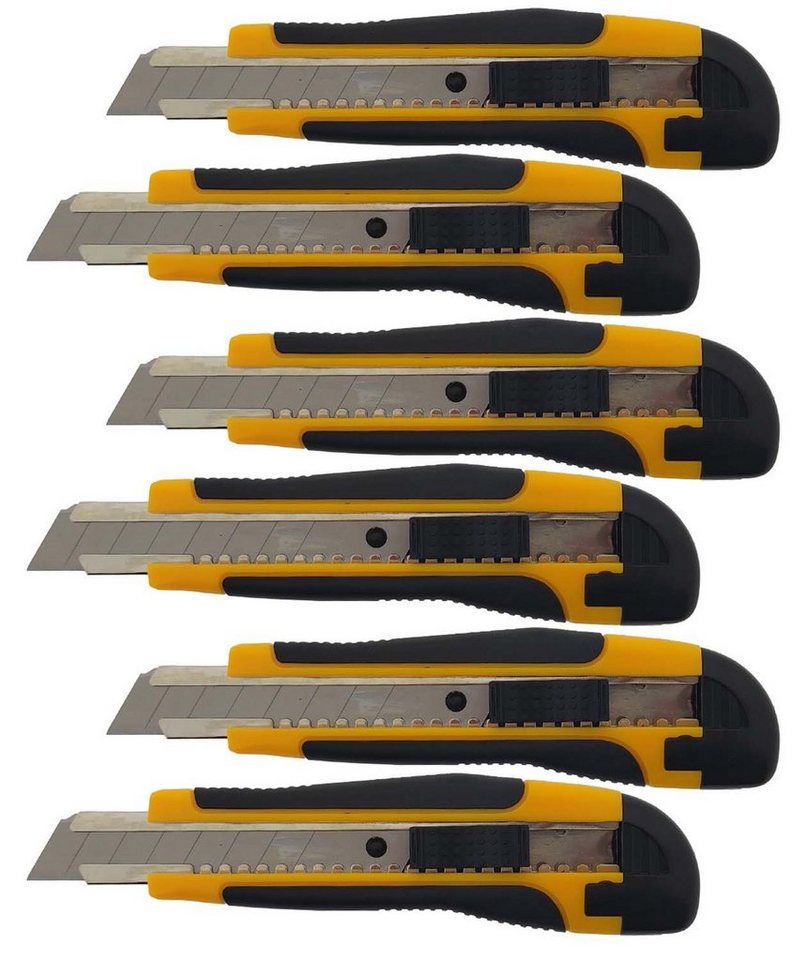 varivendo Cuttermesser 6 x Profi-Cuttermesser 18mm schwarz/gelb mit Auto-Lock, (Set, 6-tlg., Profi-Cuttermesser), Teppichmesser Automatikmesser Sicherheitsmesser Dachdeckermesser von varivendo