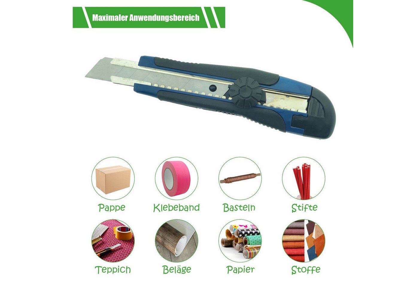 varivendo Cuttermesser Profi Cuttermesser 18mm blau Feststellrad, Klinge: 1,80 cm, (Stück, 1-tlg., Cuttermesser), Automatikmesser Dachdeckermesser Sicherheitsmesser von varivendo