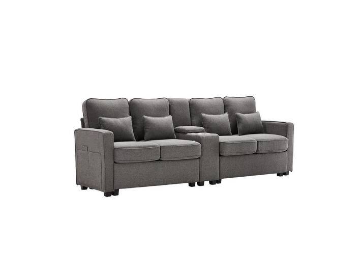 DOPWii 4-Sitzer 4 Sitzer Sofa aus Leinenstoff mit Konsole,Armlehnentaschen,4 Kissen, 2 Getränkehaltern,2 USB Anschlüssen zum Aufladen mit Kabel, grau DOPWii 4-Sitzer 4 Sitzer Sofa aus Leinenstoff mit Konsole,Armlehnentaschen,4 Kissen, 2 Getränkehaltern,2 USB Anschlüssen zum Aufladen mit Kabel, grau von OTTO