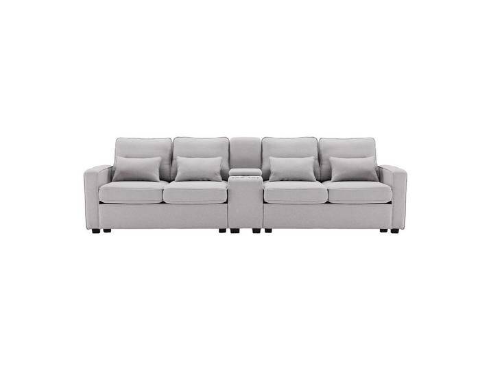 DOPWii 4-Sitzer 4 Sitzer Sofa aus Leinenstoff mit Konsole,Armlehnentaschen,4 Kissen, 2 Getränkehaltern,2 USB Anschlüssen zum Aufladen mit Kabel, grau von OTTO